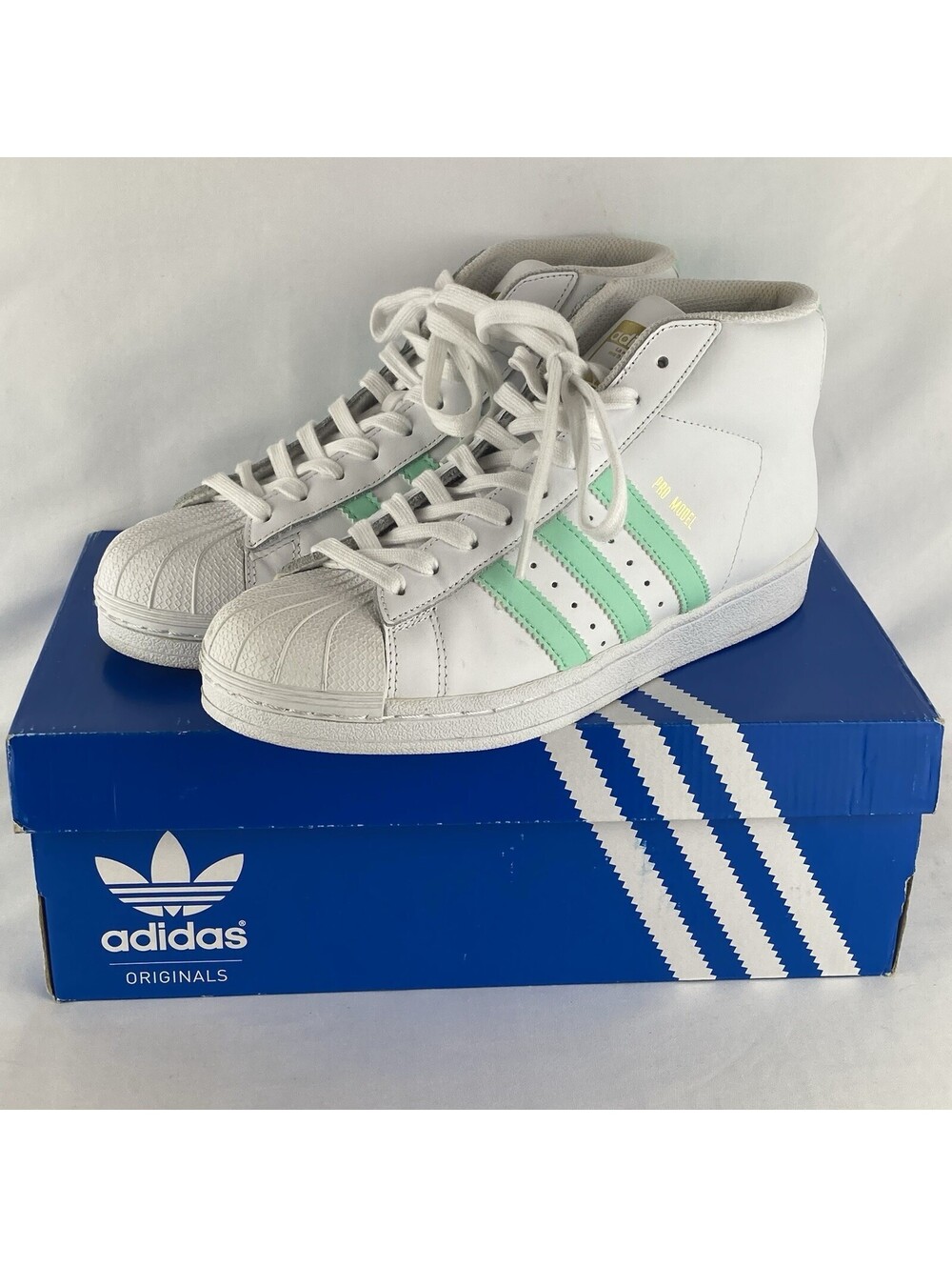 Women’s Size 8 / 6.5Y Adidas Pro Model J Mint Green White Leather Shoes BY3732